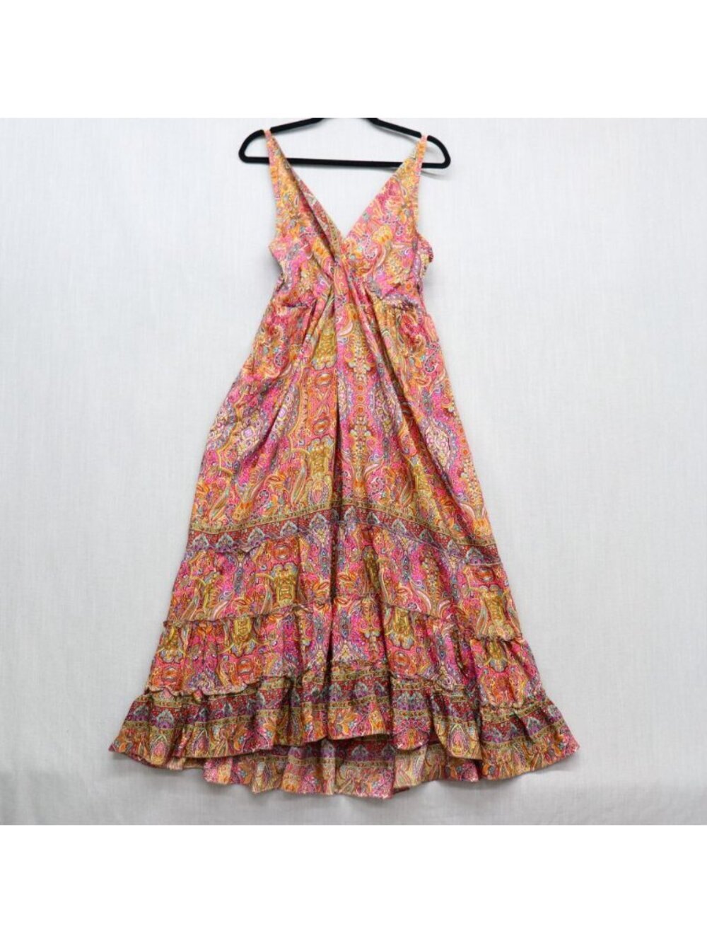Silk Blend Boho Halter Dress OS (M,L,XL) Paisley Pink Multi-Color India